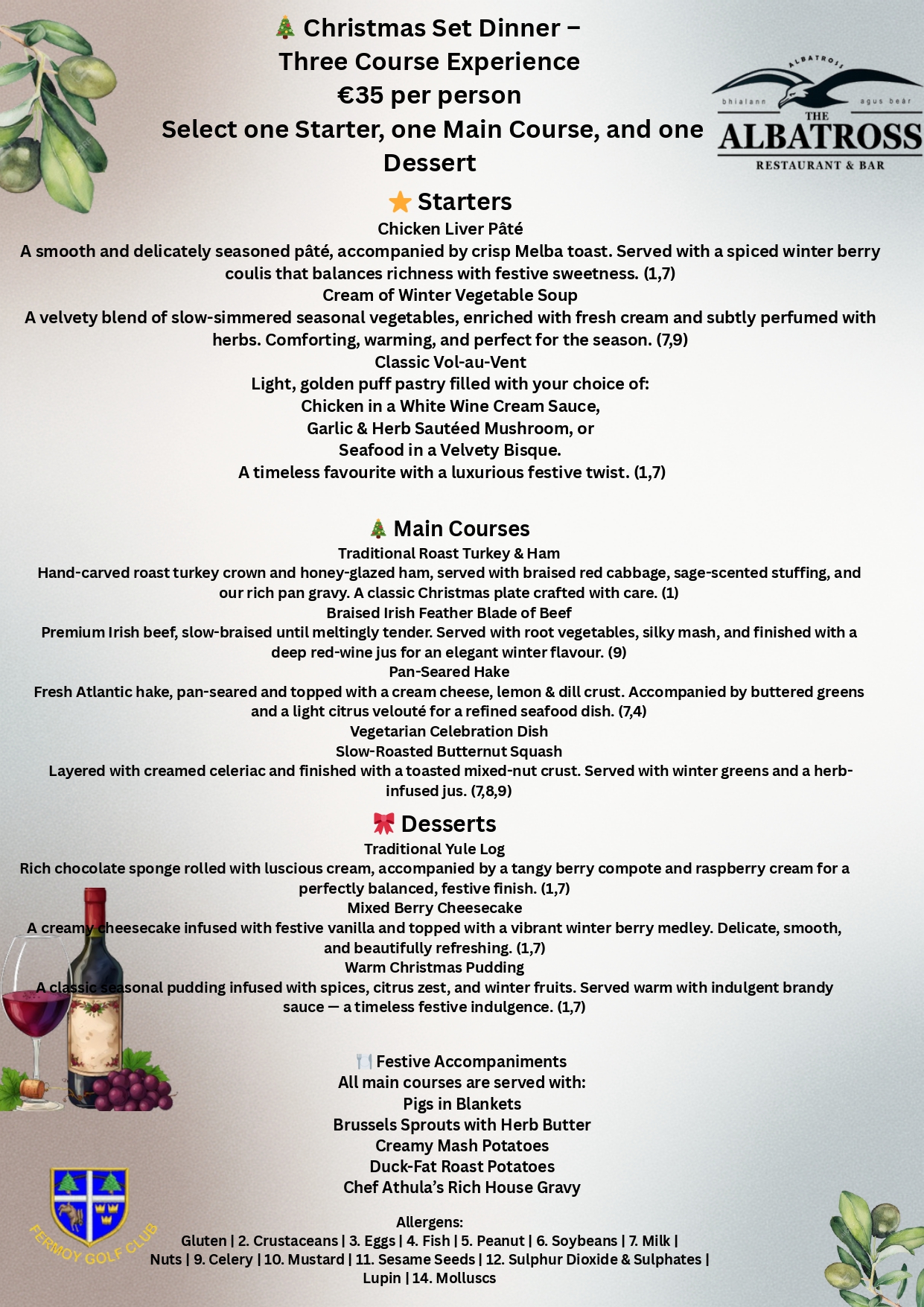 Christmas Three Course Dinner Menu